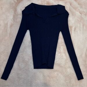 Navy Ribbed Long Sleeve Top